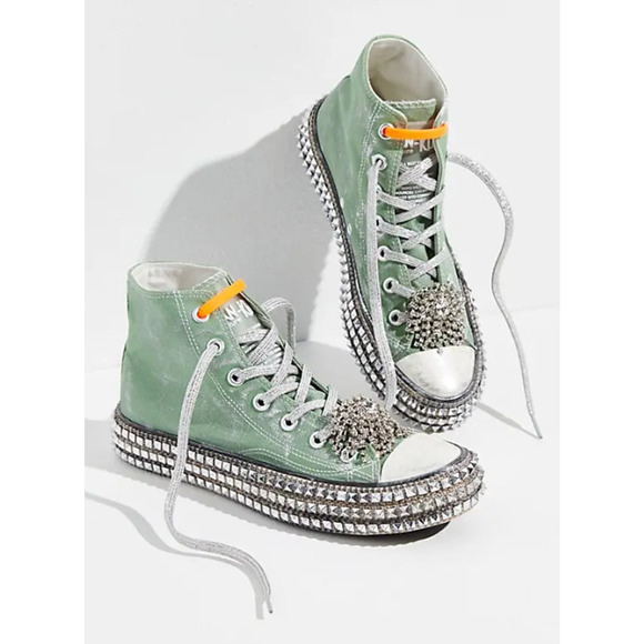 Free People Nan-Ku Couture Cruise Studded High Top Sneaker 37/ 6.5 Spring Mint - Picture 2 of 14